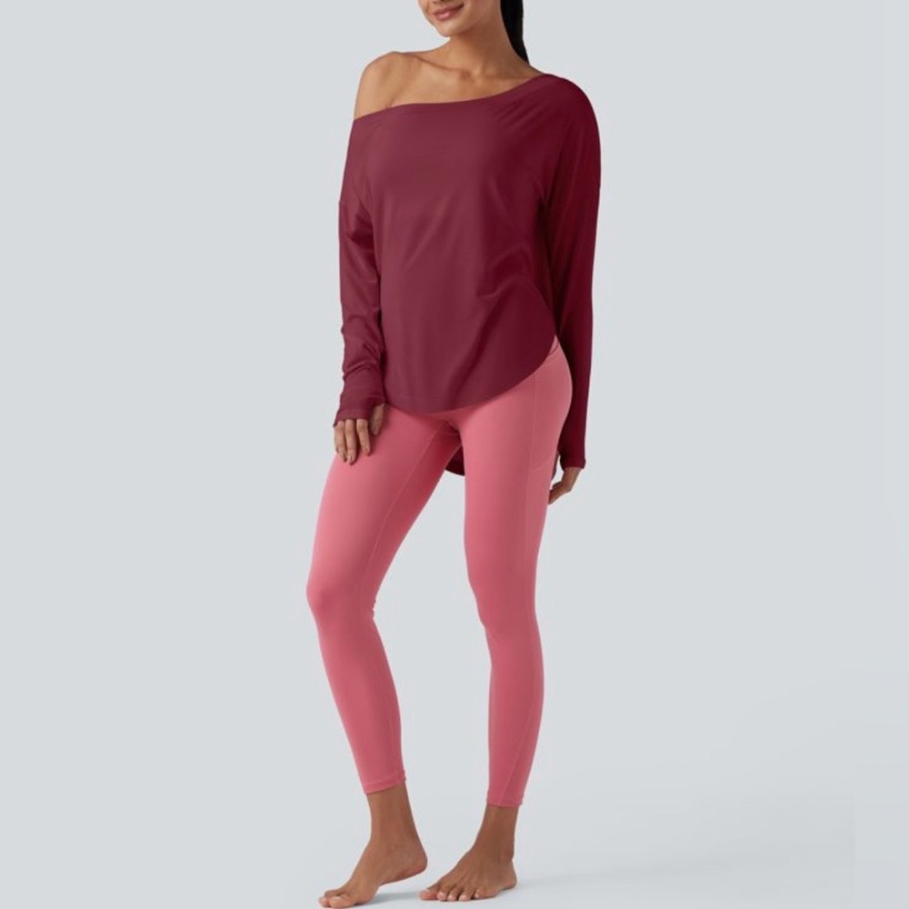 NWT Halara One Shoulder Long Sleeve Thumb Hole Curved Hem High Low Top XL - Picture 5 of 14